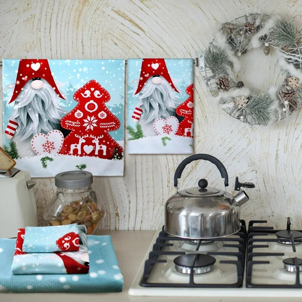 Festive Microfiber Towel Set with Christmas Gnomes - Perfect for Home or Travel